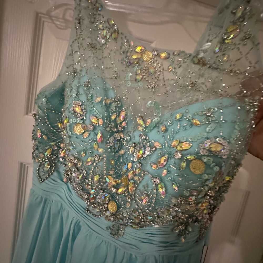 Elegant Beaded Aqua Dress
